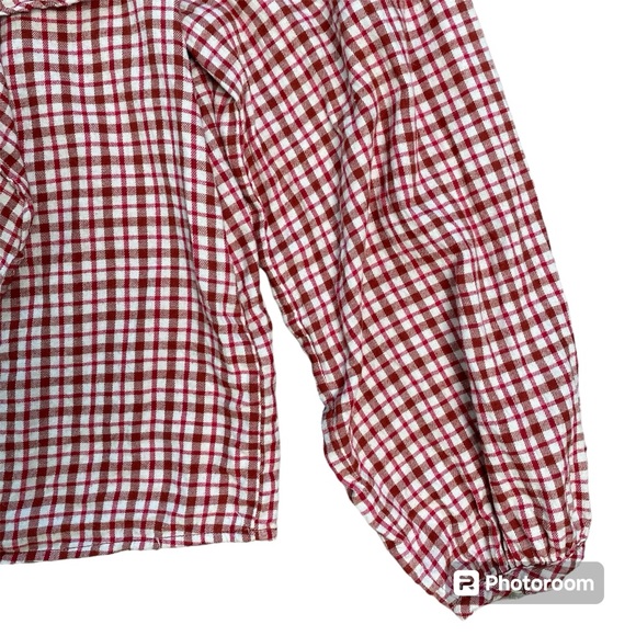 J. Crew Women's Red Plaid Ruffle Long Sleeve Blouse Top Square Neck Size L - Picture 5 of 12